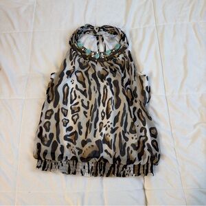 Cache Animal Print Gem Neckline Racerback Top